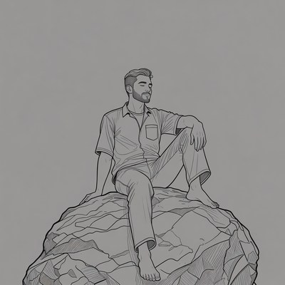Man sitting barefoot on rock