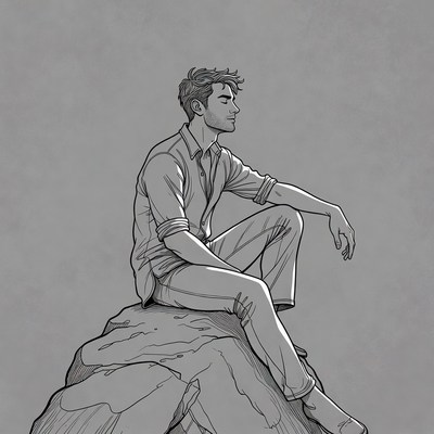 Man sitting pensively on rock