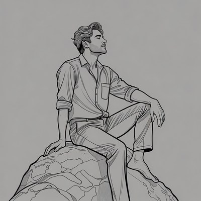 Man sitting on rock illustration
