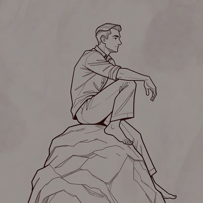 Man sitting pensively on rock