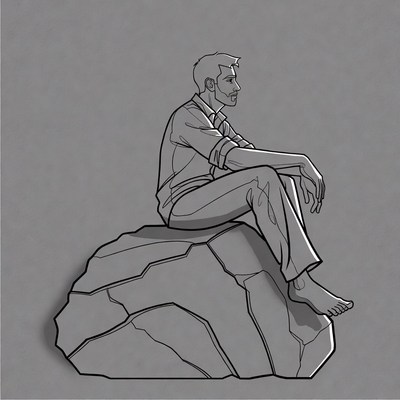 Man sitting pensively on rock