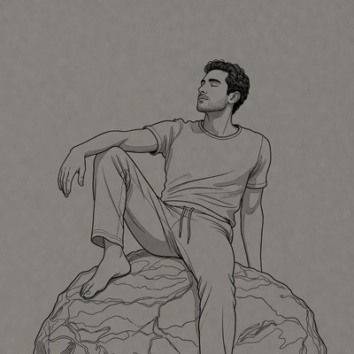 Man sitting on rock illustration