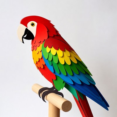 Colorful Papercraft Macaw Parrot on Perch