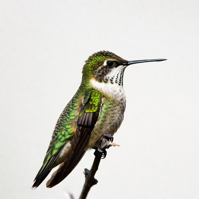 Green Hummingbird Perched on Branch