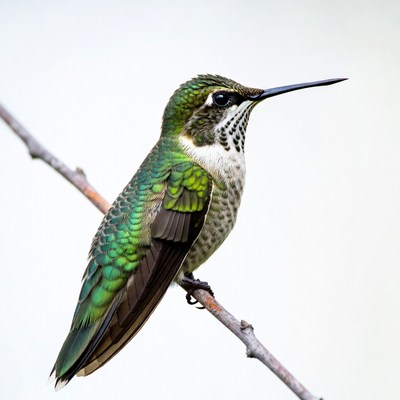 Green Hummingbird Perched on Branch