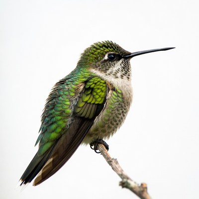 Green Hummingbird Perched on Branch