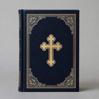 Blue Bible with Gold Cross