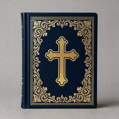 Blue Bible with Gold Cross