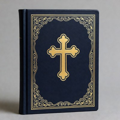 Blue Bible with Gold Cross