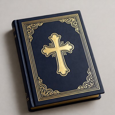 Gold Cross on Navy Bible