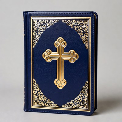 Blue leather Bible with gold cross