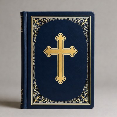 Blue Bible with Gold Cross