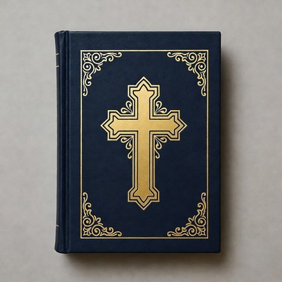 Blue Bible with Gold Cross