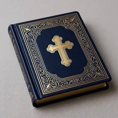 Gold Cross on Navy Blue Bible