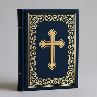 Blue Bible with Gold Cross