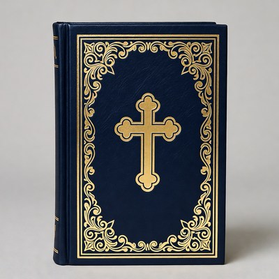 Blue Bible with Gold Cross