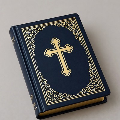 Blue Bible with Gold Cross