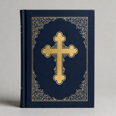 Blue Bible with Gold Orthodox Cross