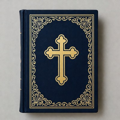 Blue Bible with Gold Cross