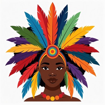 African woman in colorful feather headdress