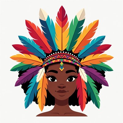 African woman in colorful feather headdress