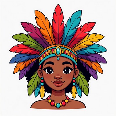 African girl in colorful feather headdress