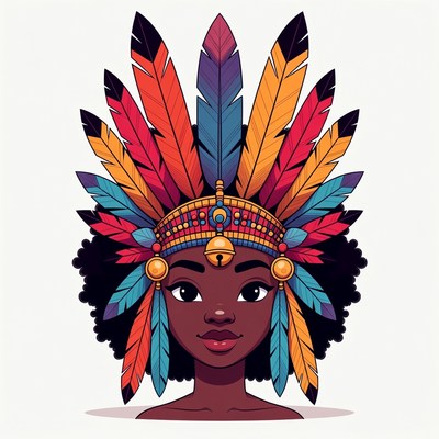 African woman in colorful feather headdress