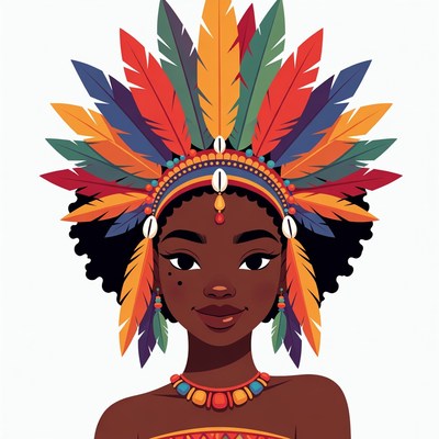 African woman in colorful feather headdress