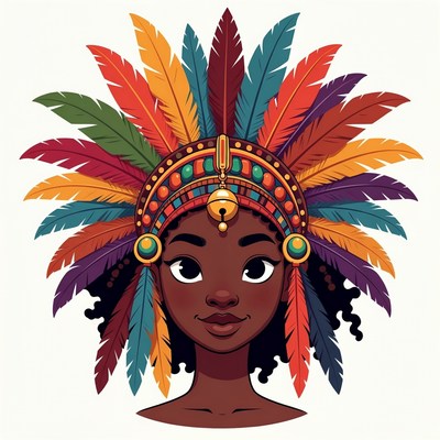 African woman in colorful feather headdress