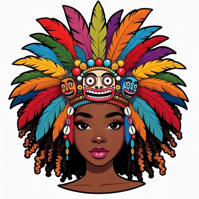 African woman in colorful feathered headdress