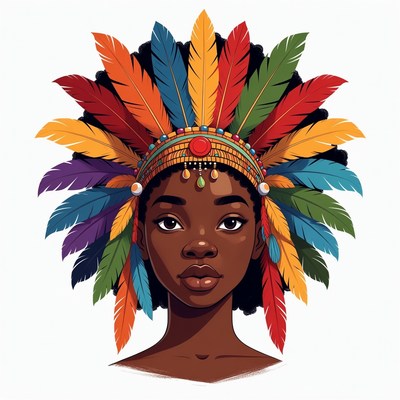 African woman in colorful feather headdress