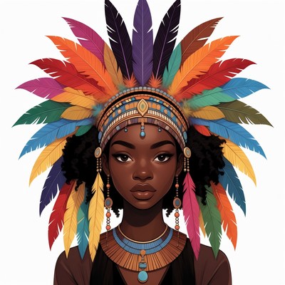 African woman in colorful feather headdress