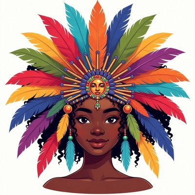 African woman in colorful feather headdress