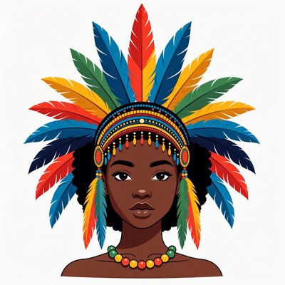 African woman in colorful feather headdress