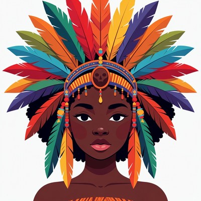 African woman in colorful feather headdress