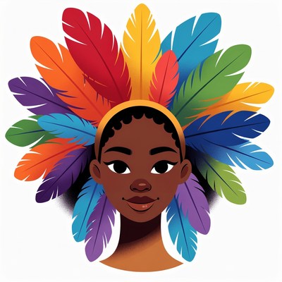African woman with colorful feather headdress