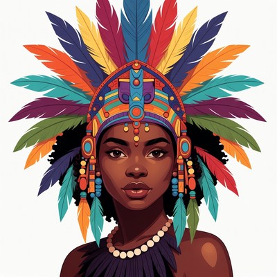 African woman in colorful feather headdress