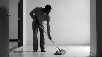 African-American man mopping floor