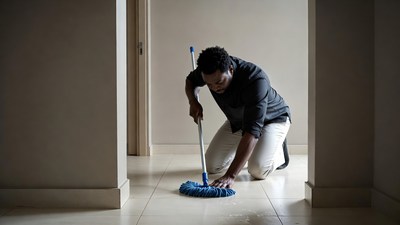 African-American man mopping floor