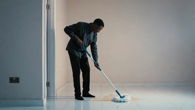 African-American man mopping floor