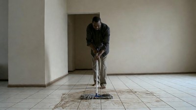 African-American man mopping floor