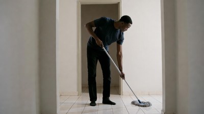 African-American man mopping floor