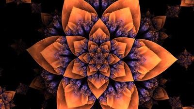 Fractal Orange Flower on Black