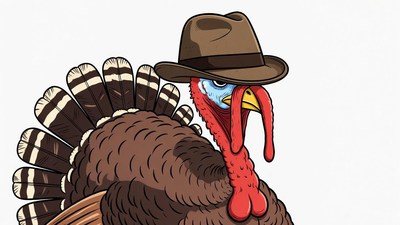 Cartoon Turkey Wearing Fedora Hat