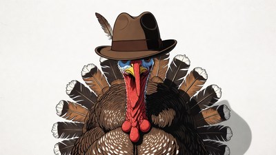 Cartoon Turkey Wearing Fedora Hat