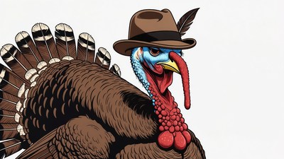 Cartoon Turkey Wearing Fedora Hat