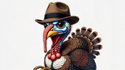 Cartoon Turkey Wearing Fedora Hat