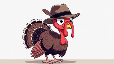 Cartoon Turkey Wearing Fedora Hat