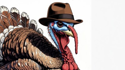Turkey wearing brown fedora hat