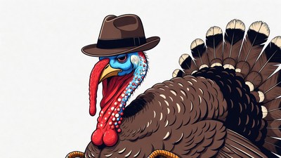 Cartoon Turkey Wearing Fedora Hat